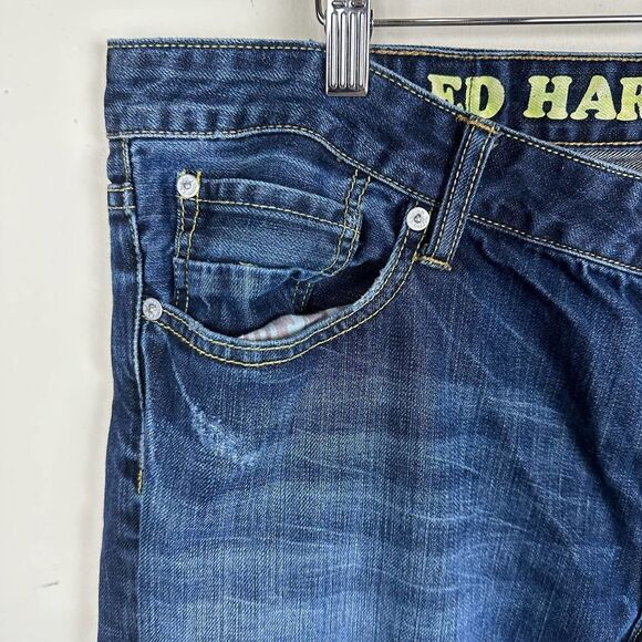 Ed Hardy Distressed Button Fly Blue Denim Jeans Men’s 38 x 32 - Picture 5 of 16